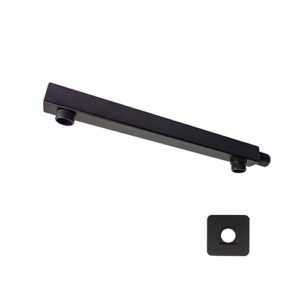 Braço de Ducha Quadrado c/ Desviador Inox 300mm Preto
