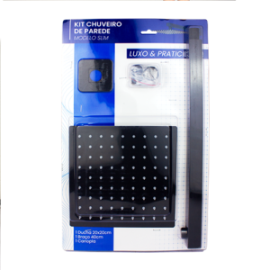 Kit Chuveiro de Parede Slim Quadrado Preto